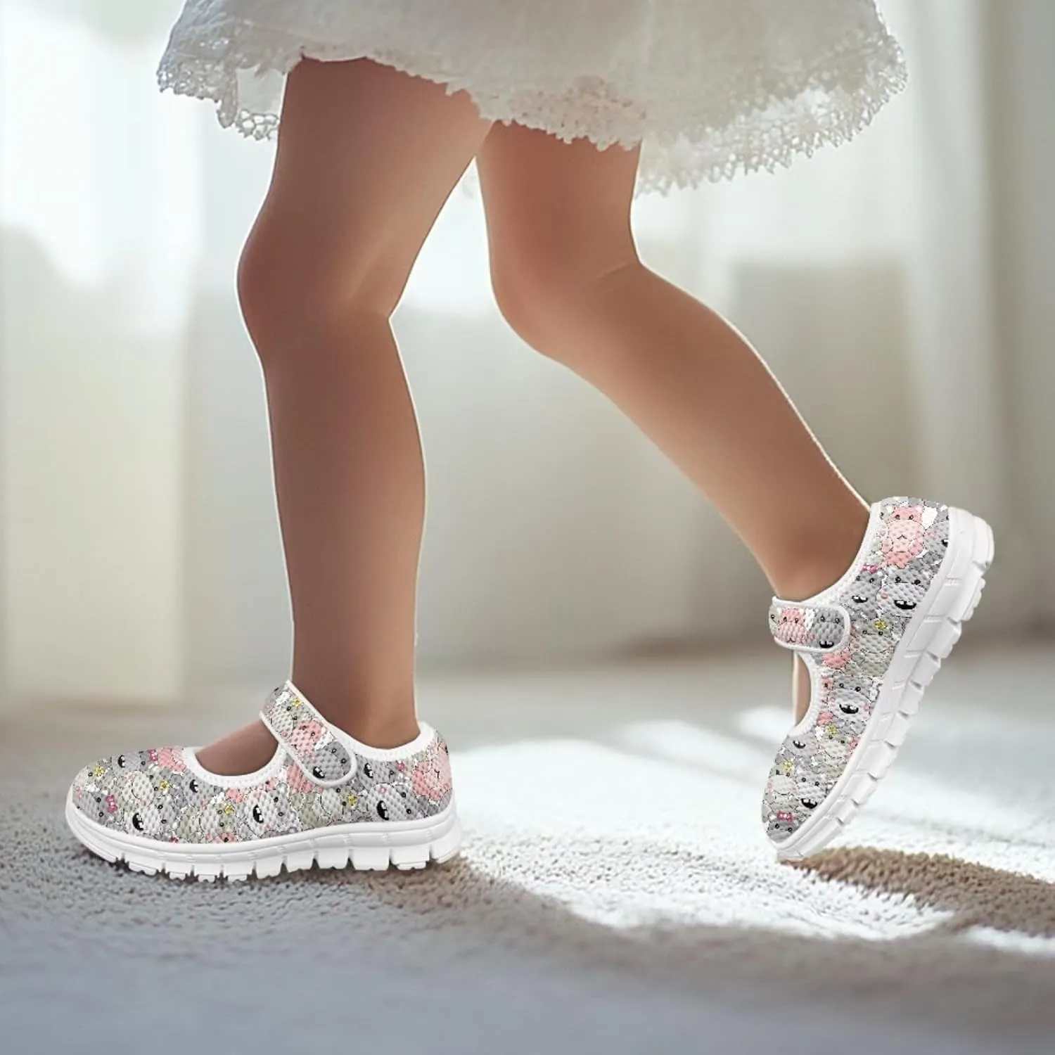 Animal Print Mary Jane for Girls Slip On Casual Outdoor School Sports Shoes Lightweight Flat Walking Sneaker