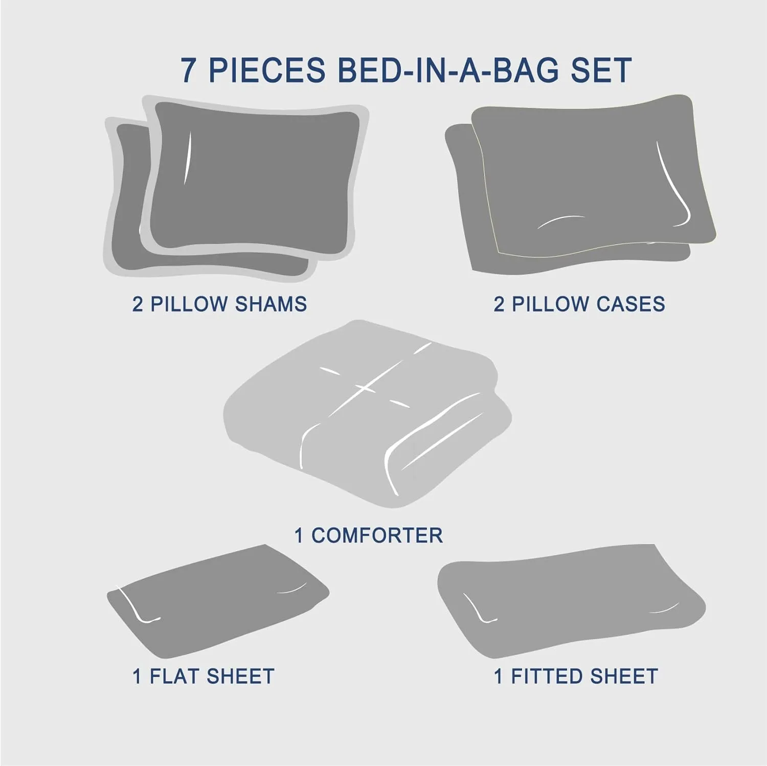 Anluoer Queen Size Bed in a Bag 7 Pieces, Grey Bed Comforter Set with Sheets, All Season Bedding Sets with 1 Comforter,2 Pillow Shams,2 Pillowcases, 1 Flat Sheet,1 Fitted Sheet