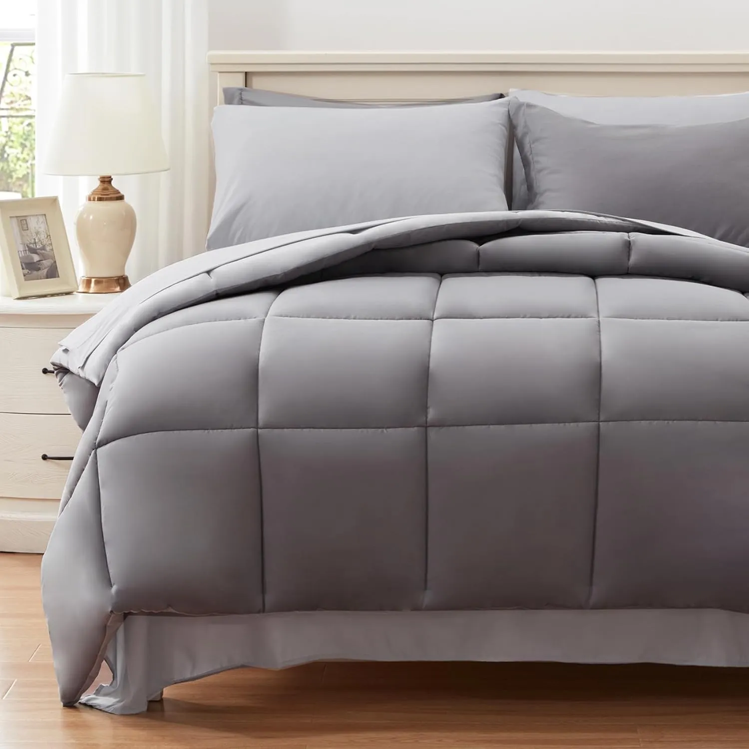 Anluoer Queen Size Bed in a Bag 7 Pieces, Grey Bed Comforter Set with Sheets, All Season Bedding Sets with 1 Comforter,2 Pillow Shams,2 Pillowcases, 1 Flat Sheet,1 Fitted Sheet
