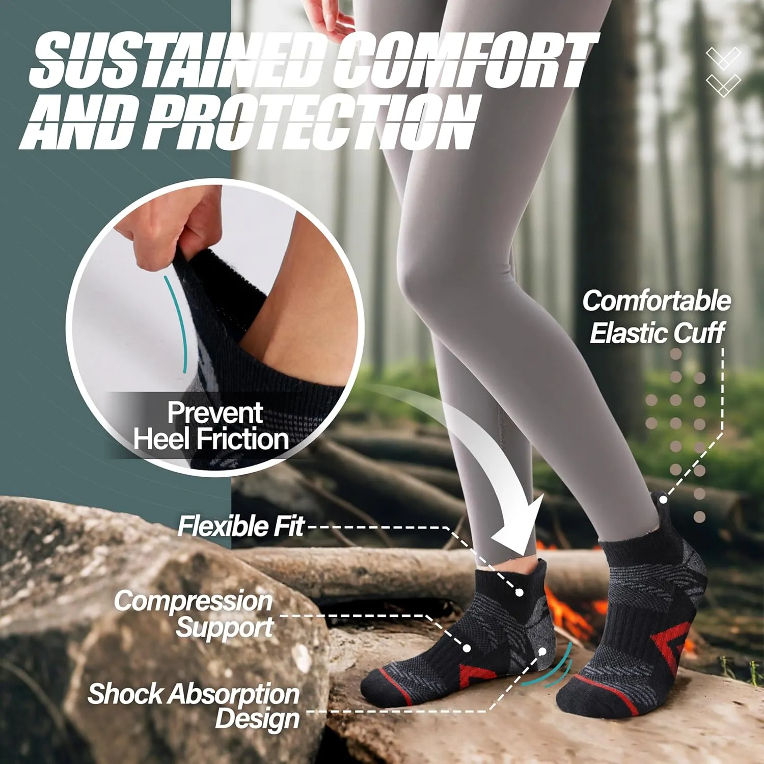 ANTSANG 6 Pairs Merino Wool Ankle Hiking Running Socks Compression Thick Cushion Breathable No Show Socks for Men Women