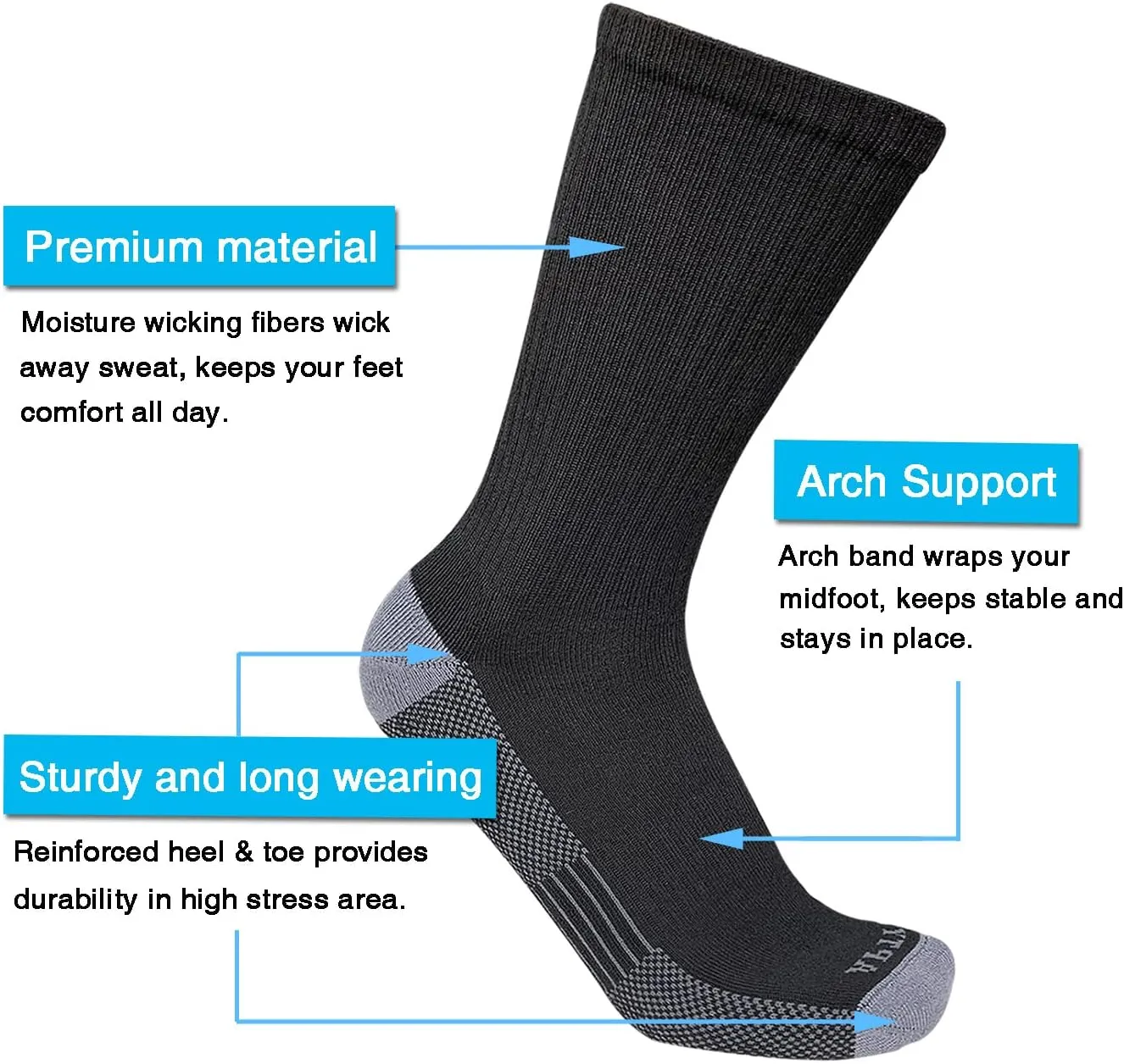 APTYID Men's Moisture Wicking Cushioned Crew Work Boot Socks (4-6 Pairs)