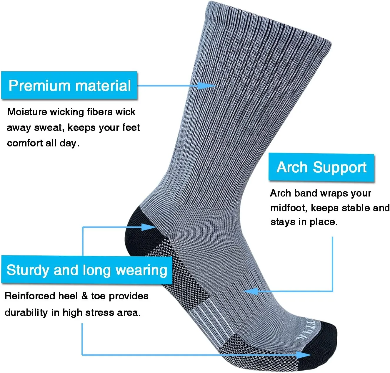 APTYID Men's Moisture Wicking Cushioned Crew Work Boot Socks (4-6 Pairs)