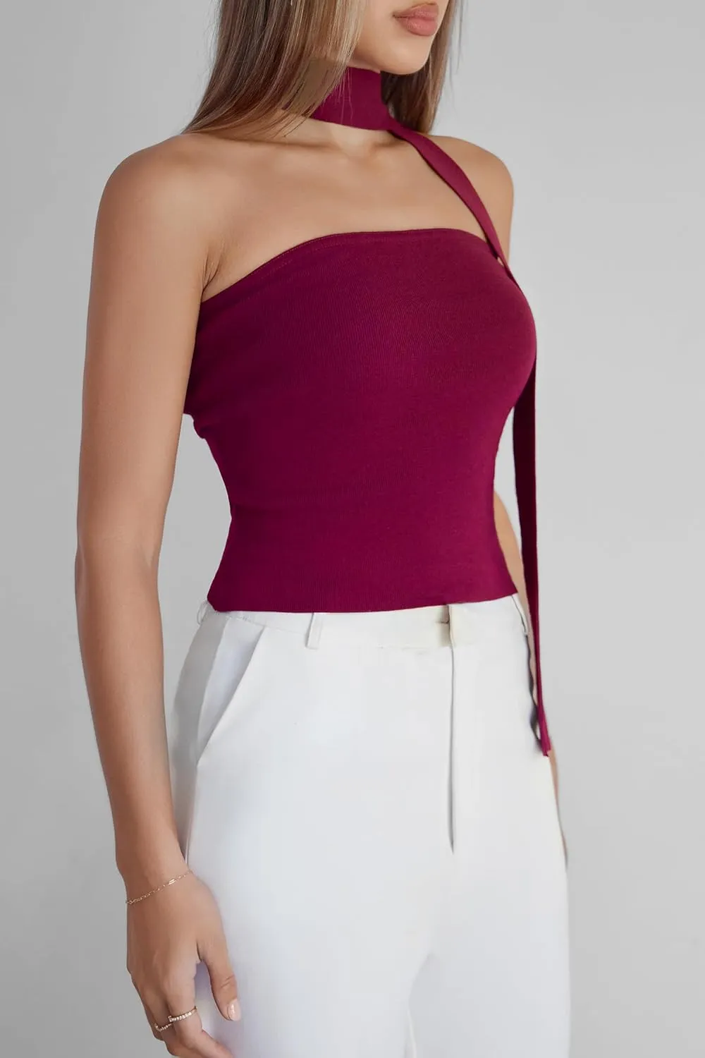 Arach&Cloz Women's Cashmere Blend Non Slip Going Out 2 in 1 Y2k Tube Tops with Scarf 2025