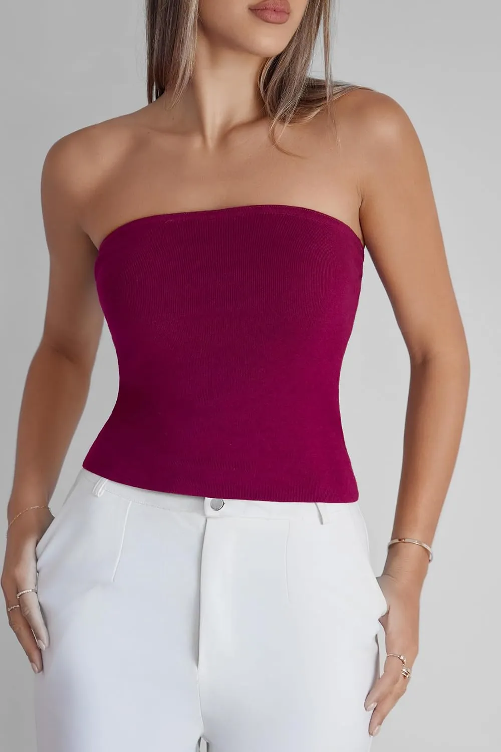 Arach&Cloz Women's Cashmere Blend Non Slip Going Out 2 in 1 Y2k Tube Tops with Scarf 2025