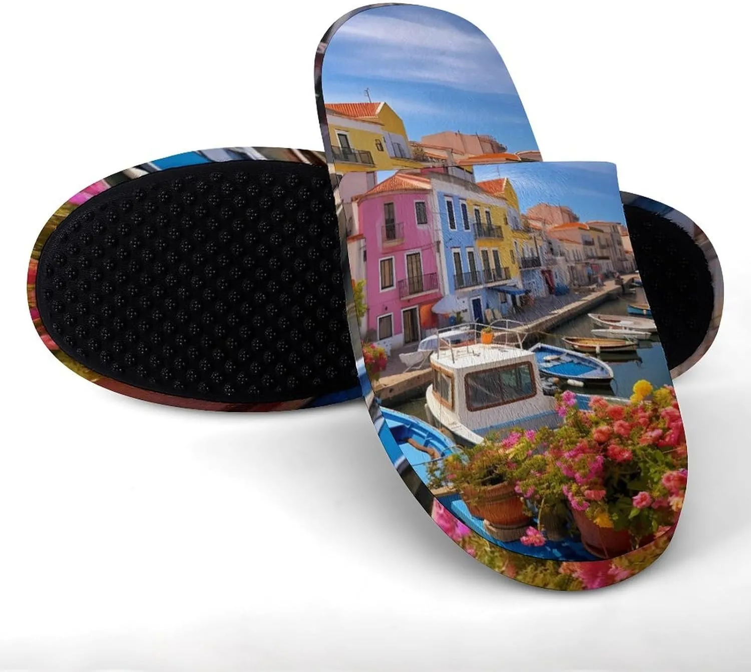 Architectural Prints of Seaside Towns Men's Cotton Slippers House Shoes Soft Bedroom Slippers Non-Slip Sole Shoes