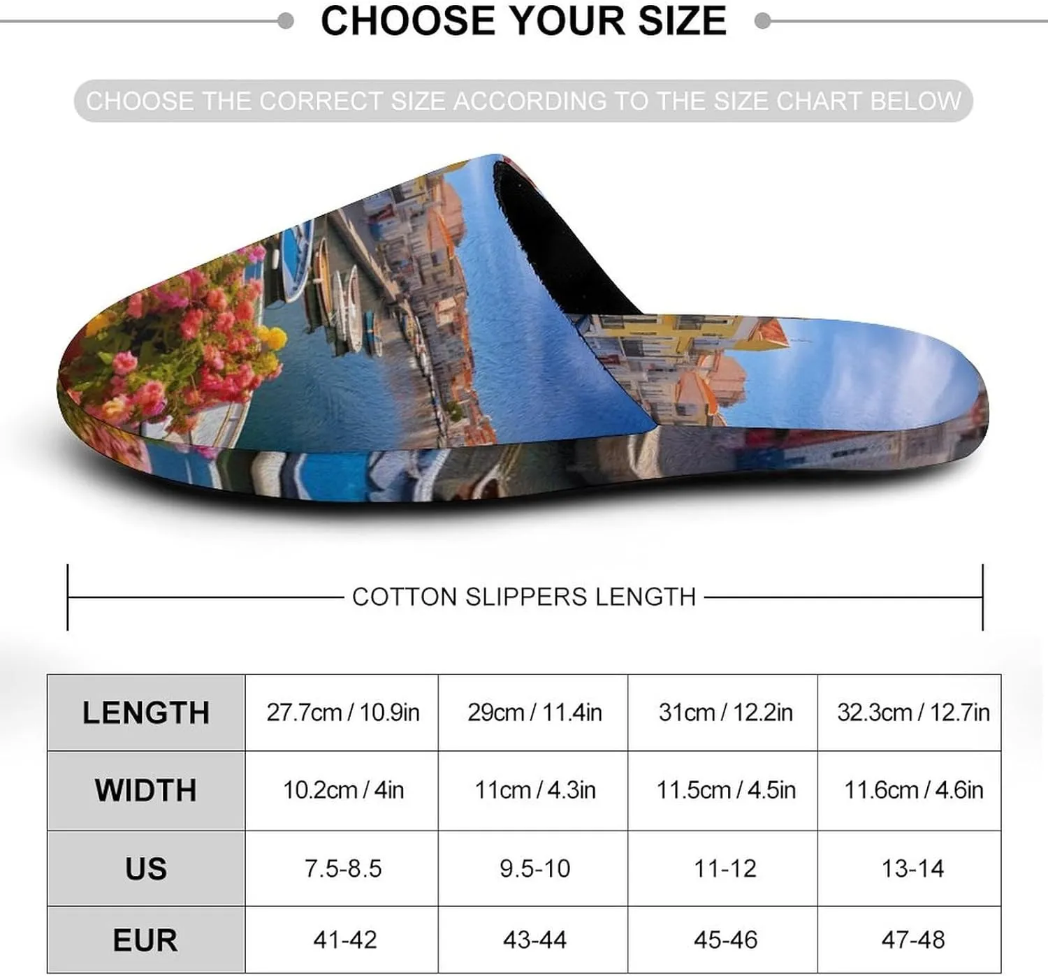 Architectural Prints of Seaside Towns Men's Cotton Slippers House Shoes Soft Bedroom Slippers Non-Slip Sole Shoes