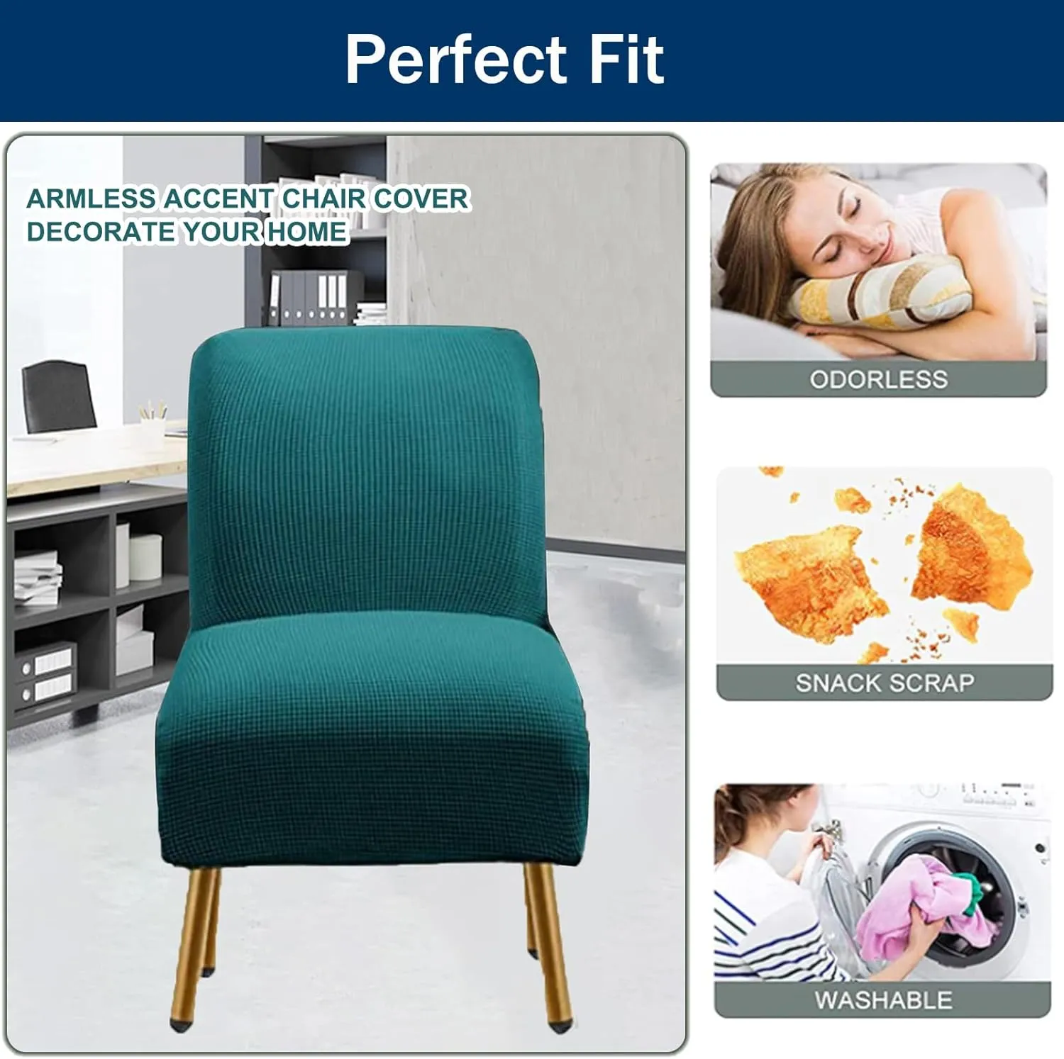 Armless Chair Covers Stretch, Slipper Chair Cover Removable Slipper Chair Cover Nonslip Furniture Protector Covers -Army Green-one Size
