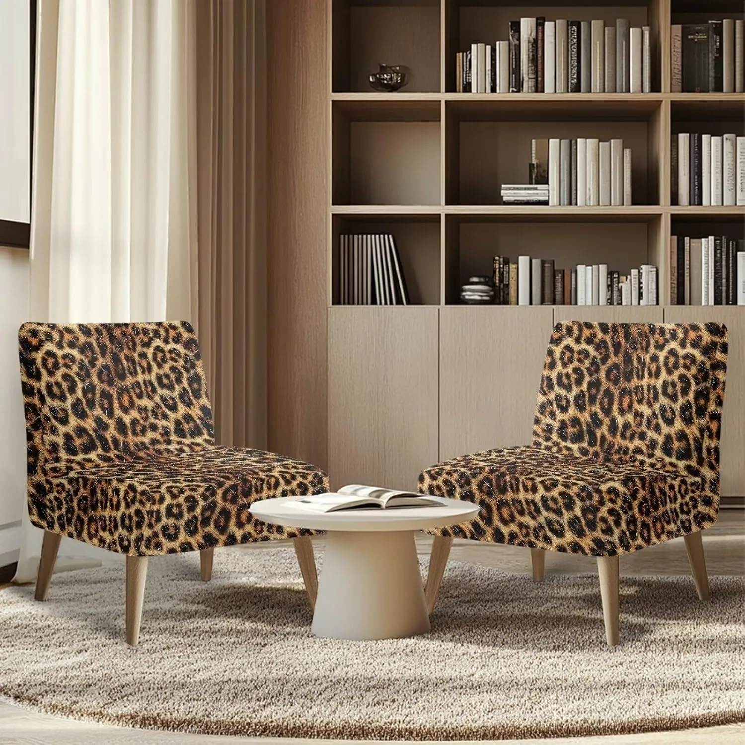 Armless Couch Cover Removable Armless Accent Chair Cover Washable Slipper Chair Slipcover Stretch Spandex Chair Protector Covers Modern Home Decor, Leopard Print