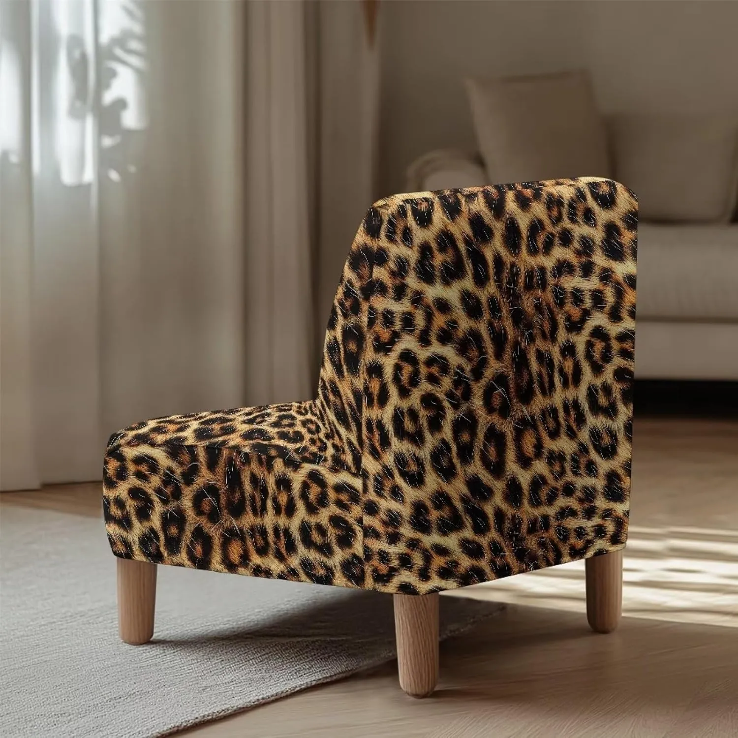Armless Couch Cover Removable Armless Accent Chair Cover Washable Slipper Chair Slipcover Stretch Spandex Chair Protector Covers Modern Home Decor, Leopard Print