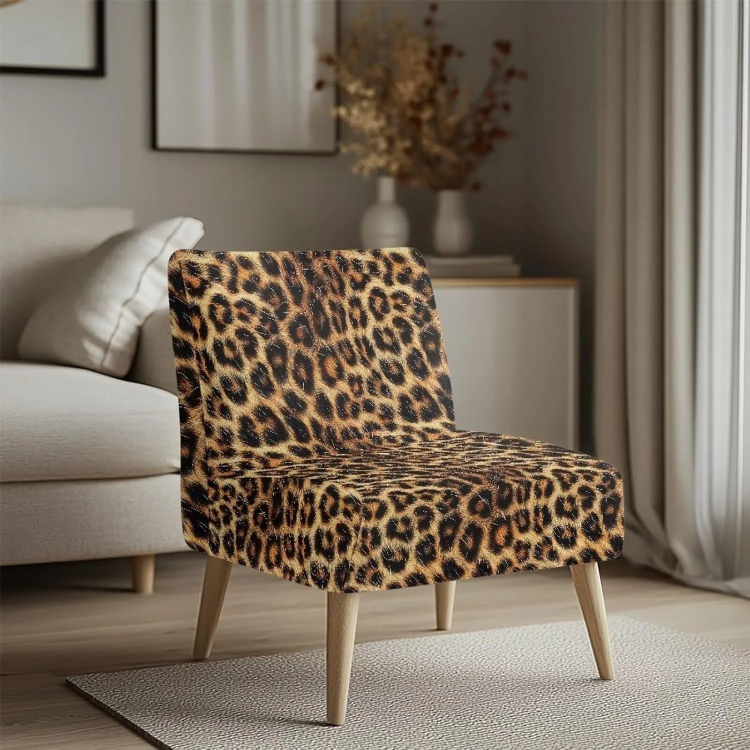 Armless Couch Cover Removable Armless Accent Chair Cover Washable Slipper Chair Slipcover Stretch Spandex Chair Protector Covers Modern Home Decor, Leopard Print