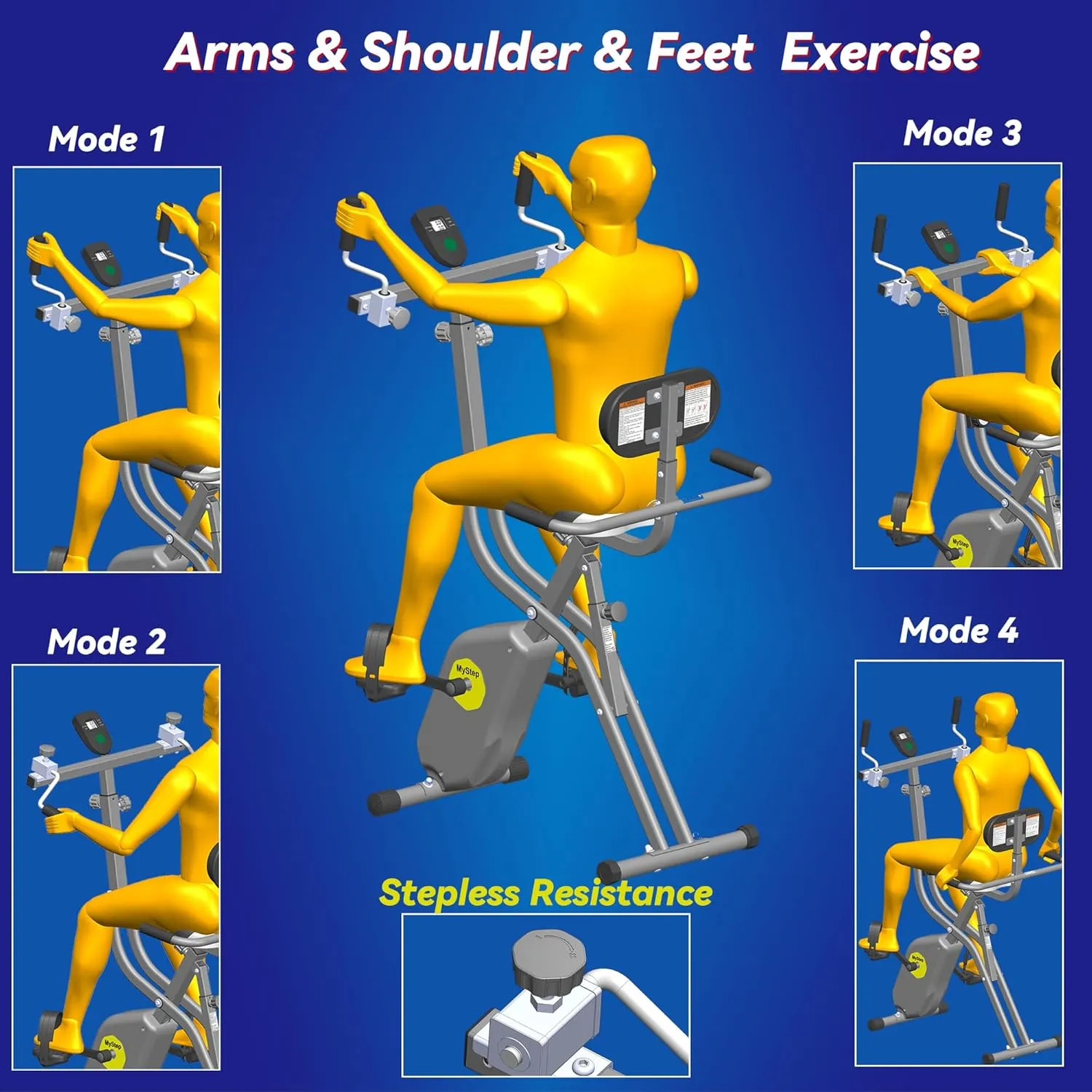 Arms and feet Folding Exercise Bike Trainer Equipment for Home Workout Stationary Magnetic Foldable Upright Recumbent Indoor Cycling Bicycle with Adjustable Resistance for Seniors