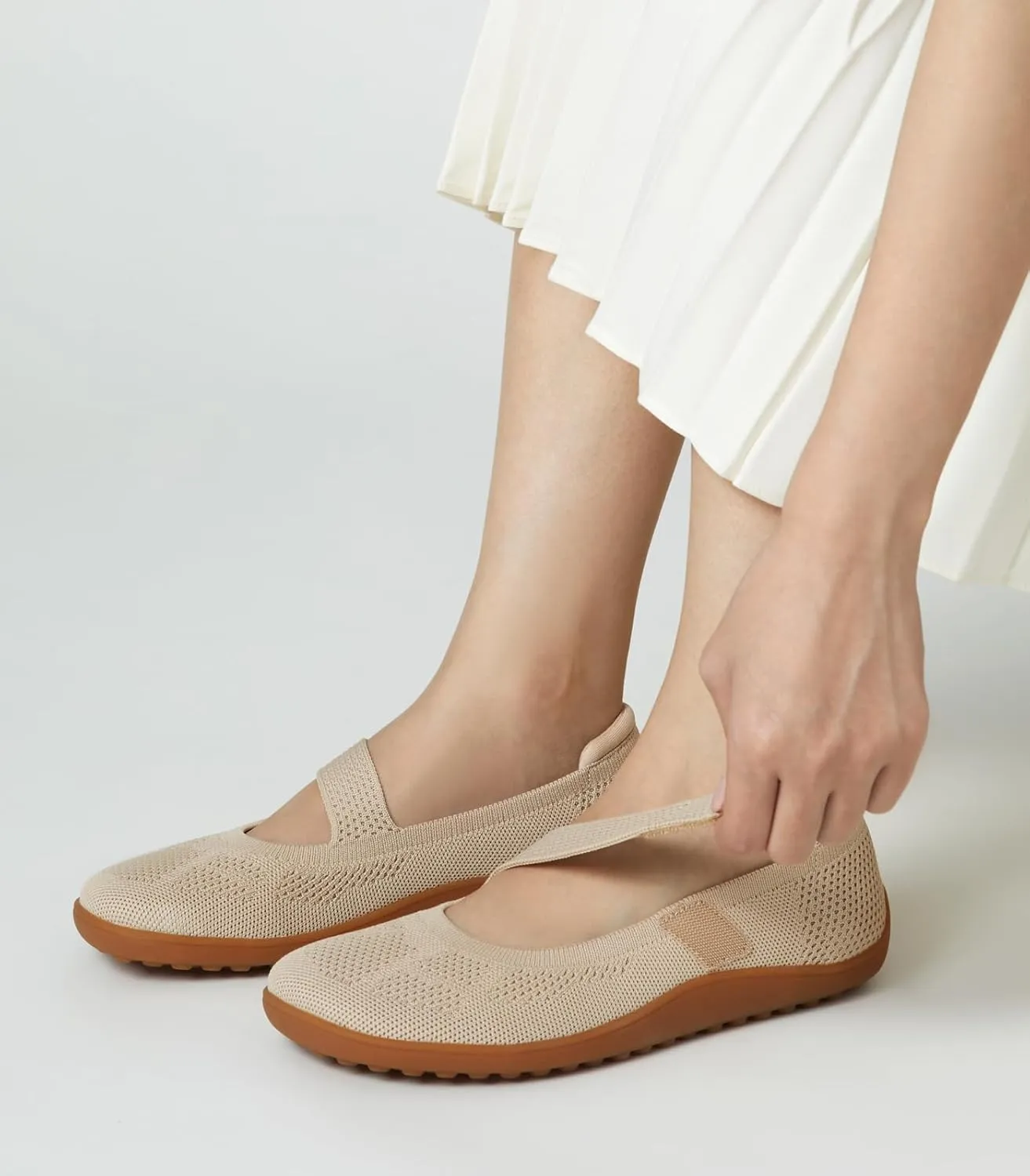 Arromic Wide Toe Box Flat Shoes Women Mary Jane Flat Shoes Comofortable Ballet Flat with Adjustable Straps Slip on Washable Knit Casual Flats