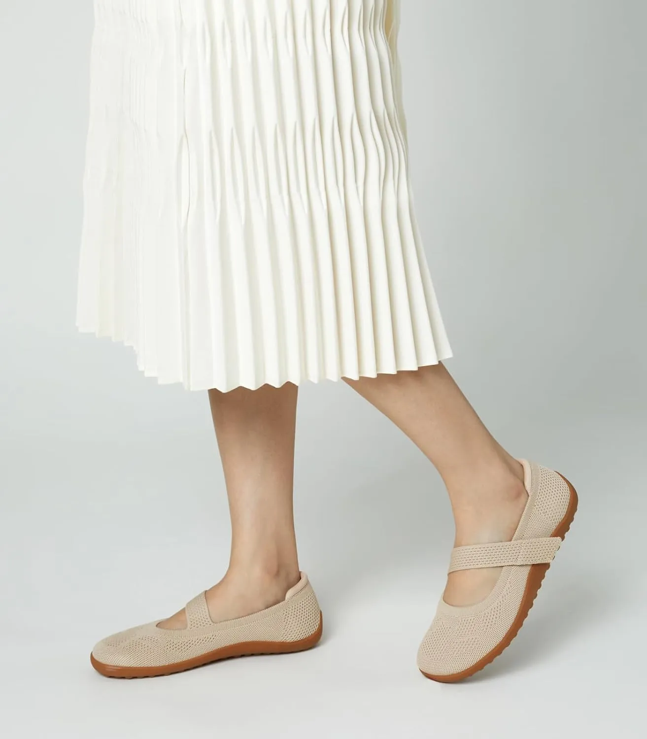 Arromic Wide Toe Box Flat Shoes Women Mary Jane Flat Shoes Comofortable Ballet Flat with Adjustable Straps Slip on Washable Knit Casual Flats