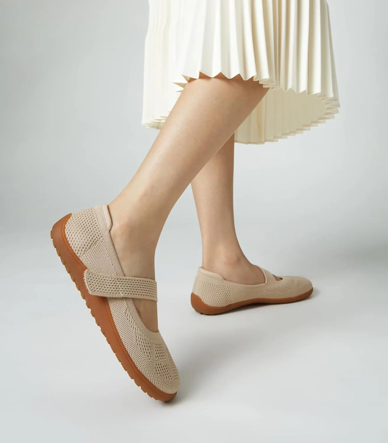 Arromic Wide Toe Box Flat Shoes Women Mary Jane Flat Shoes Comofortable Ballet Flat with Adjustable Straps Slip on Washable Knit Casual Flats