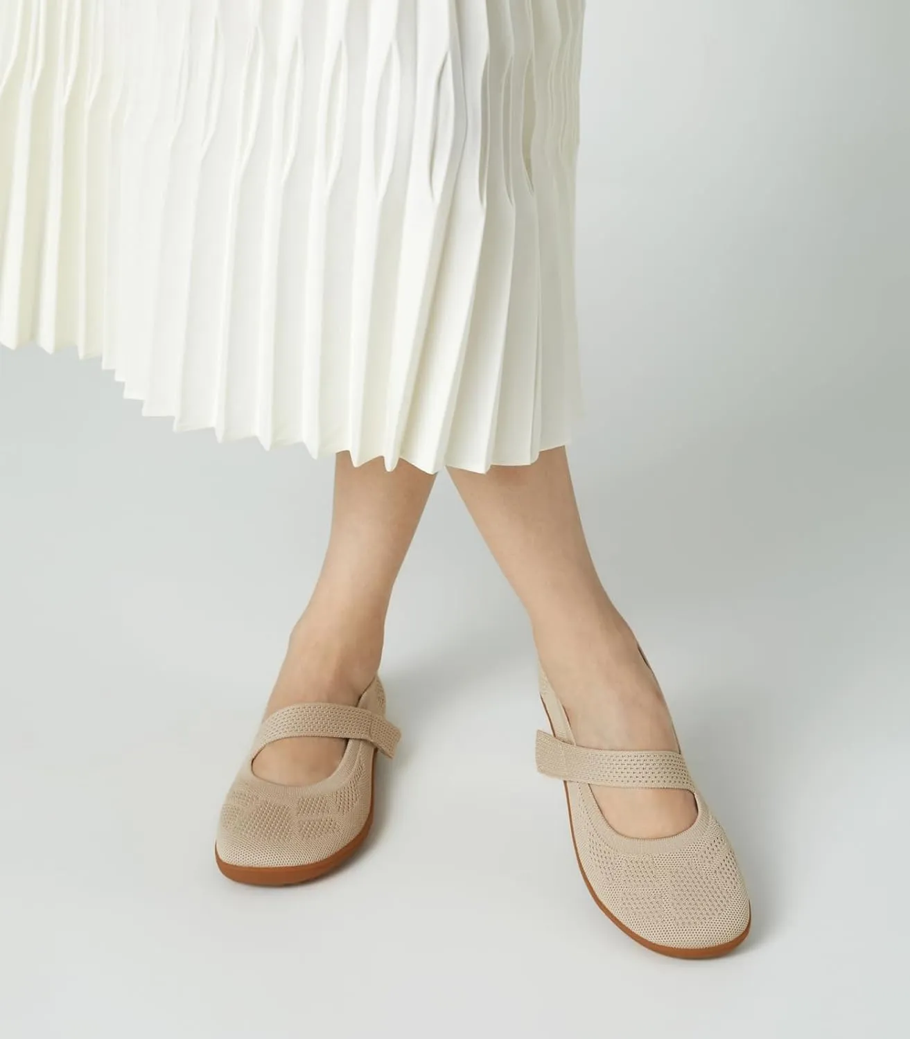 Arromic Wide Toe Box Flat Shoes Women Mary Jane Flat Shoes Comofortable Ballet Flat with Adjustable Straps Slip on Washable Knit Casual Flats
