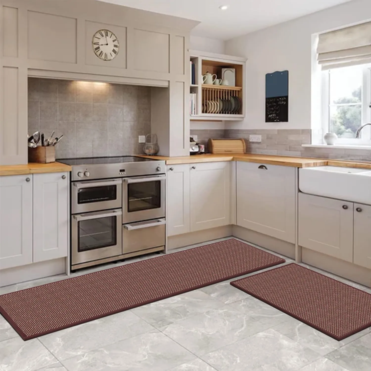 Artoid Mode Washable Non Slip Red Kitchen Rugs and Mats Set of 2, Rubber Backing Absorbent Kitchen Mats for Floor Front of Sink - 17x29 and 17x47 Inch