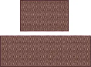 Artoid Mode Washable Non Slip Red Kitchen Rugs and Mats Set of 2, Rubber Backing Absorbent Kitchen Mats for Floor Front of Sink - 17x29 and 17x47 Inch