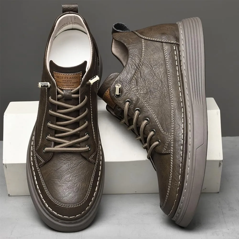 Asifn Men's Casual Shoes Invisible Height Increasing Leather Elevator Lace Up Sneakers Fashion Breathable Comfortable Lightweight