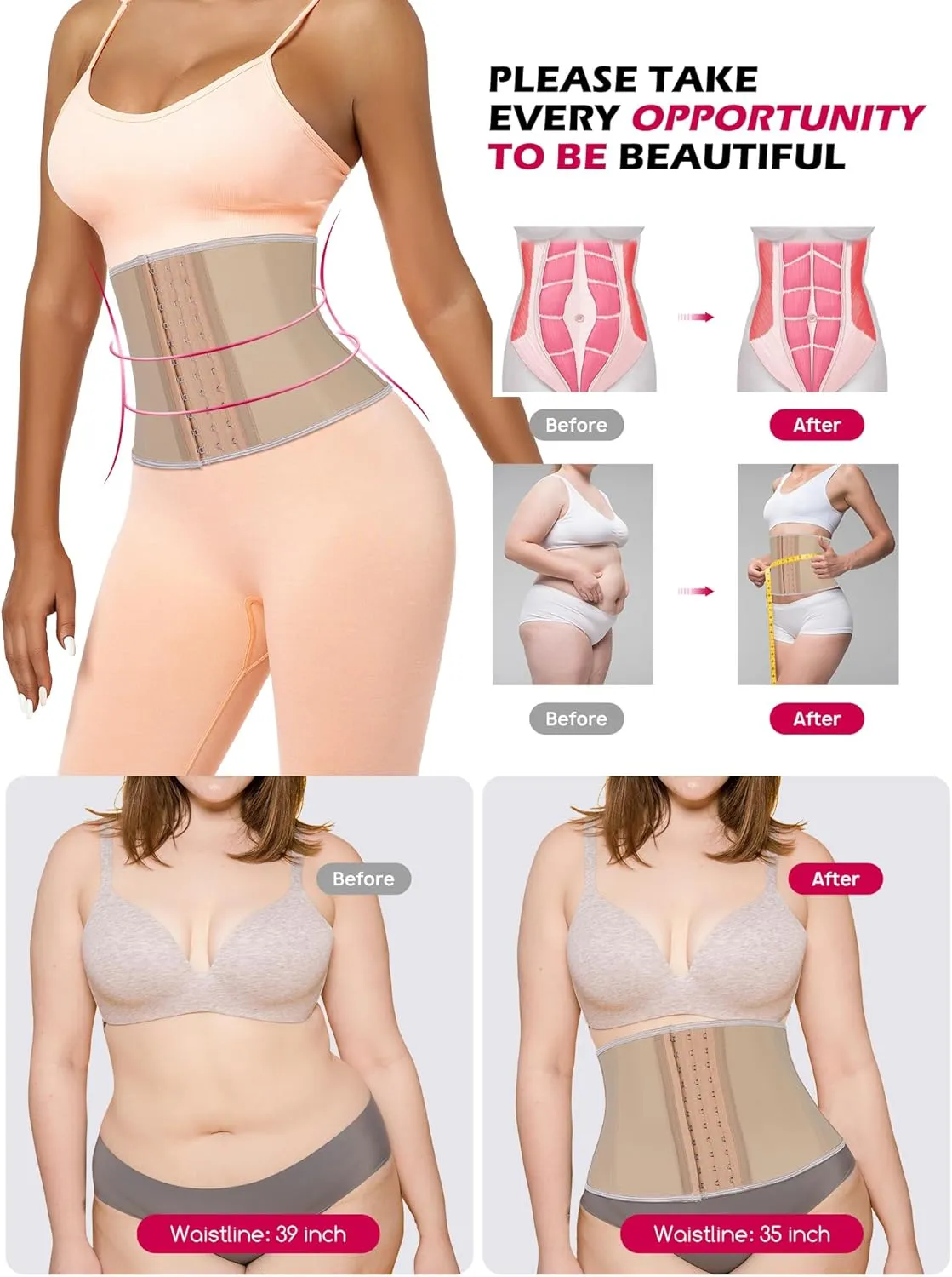 Atbuty Short Torso Waist Trainers Cincher Corset Underbust Body Shaper Latex Sport Girdle
