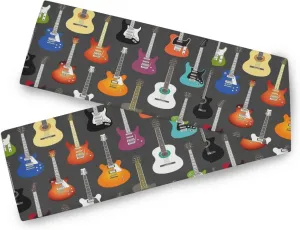 AUUXVA Table Runner Music Guitar Pattern Durable Luxury Dresser Scarf Tabletop Cloth for Wedding Dining Table Holiday Party Kitchen Home Decoration 13x70in