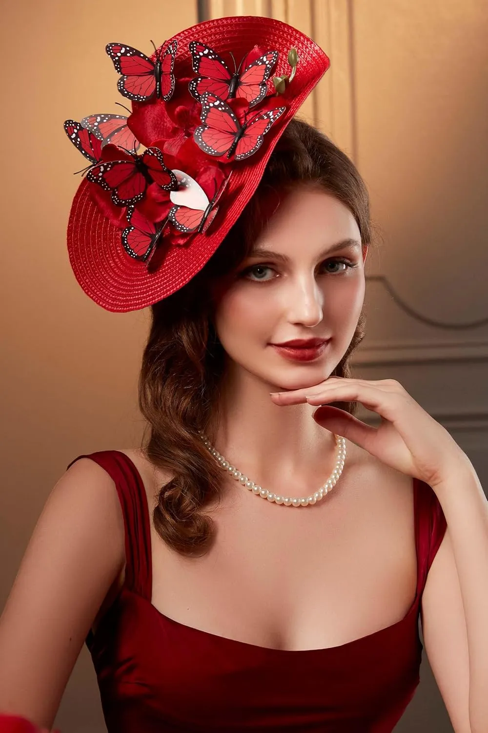 BABEYOND Tea Party Fascinator Hat for Women Kentucky Headwear Derby Wide Brim Butterfly Church Hat for Cocktail Wedding