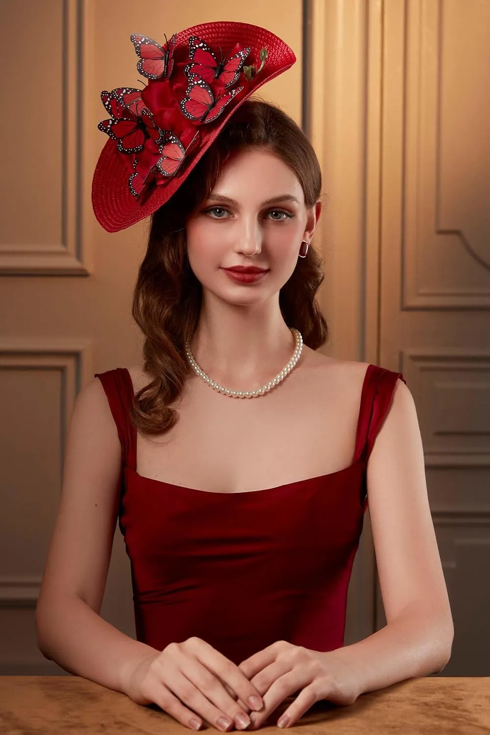 BABEYOND Tea Party Fascinator Hat for Women Kentucky Headwear Derby Wide Brim Butterfly Church Hat for Cocktail Wedding