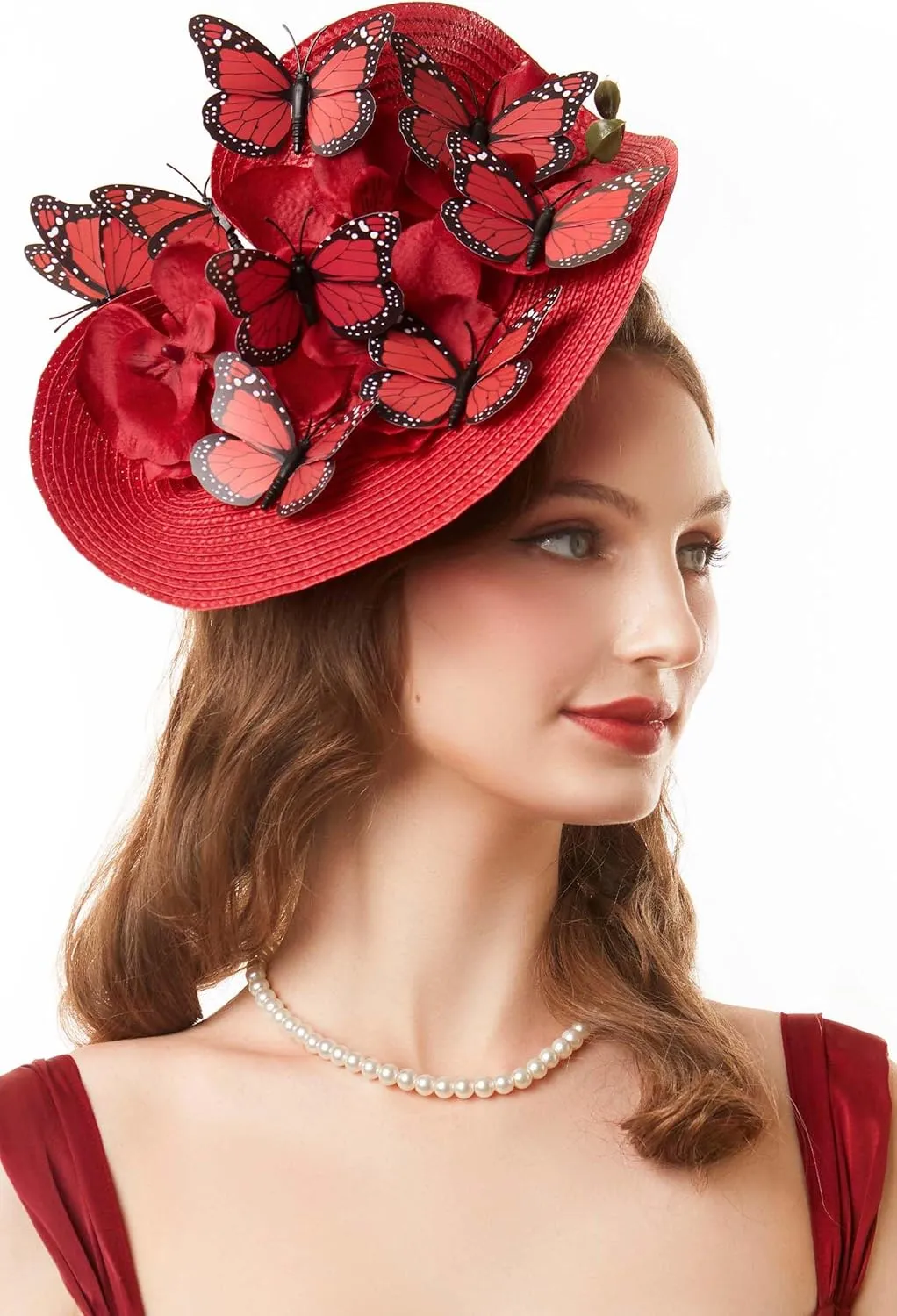 BABEYOND Tea Party Fascinator Hat for Women Kentucky Headwear Derby Wide Brim Butterfly Church Hat for Cocktail Wedding