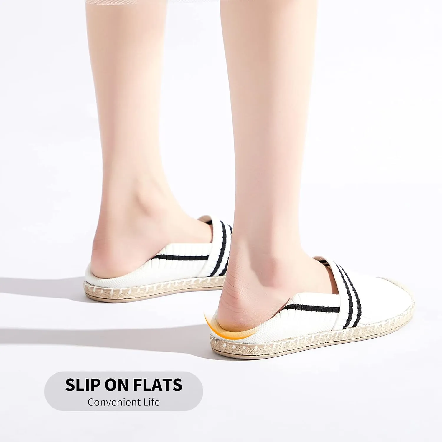 BABUDOG Womens Espadrilles Breathable Flats Shoes Mesh Slip on Loafers Soft White Flats