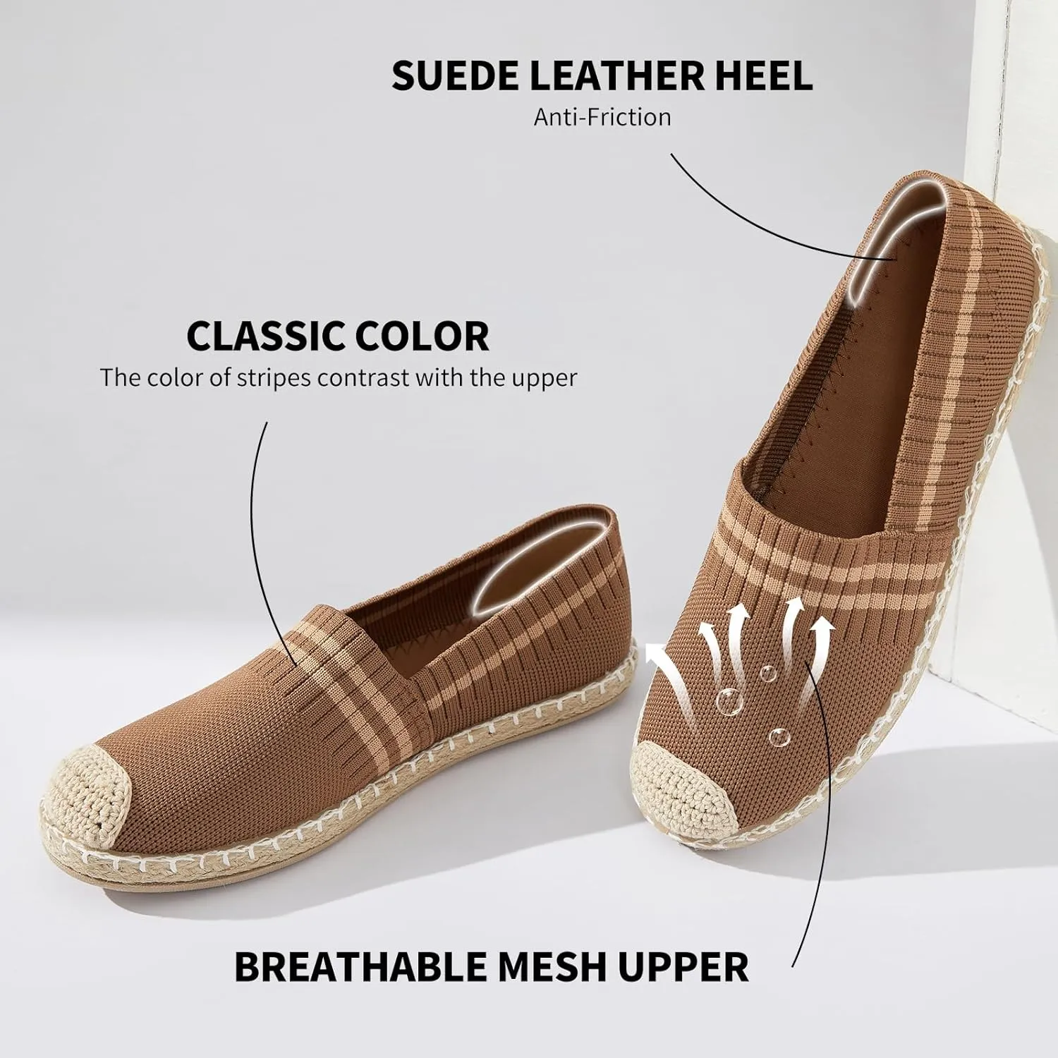 BABUDOG Womens Espadrilles Breathable Flats Shoes Mesh Slip on Loafers Soft White Flats