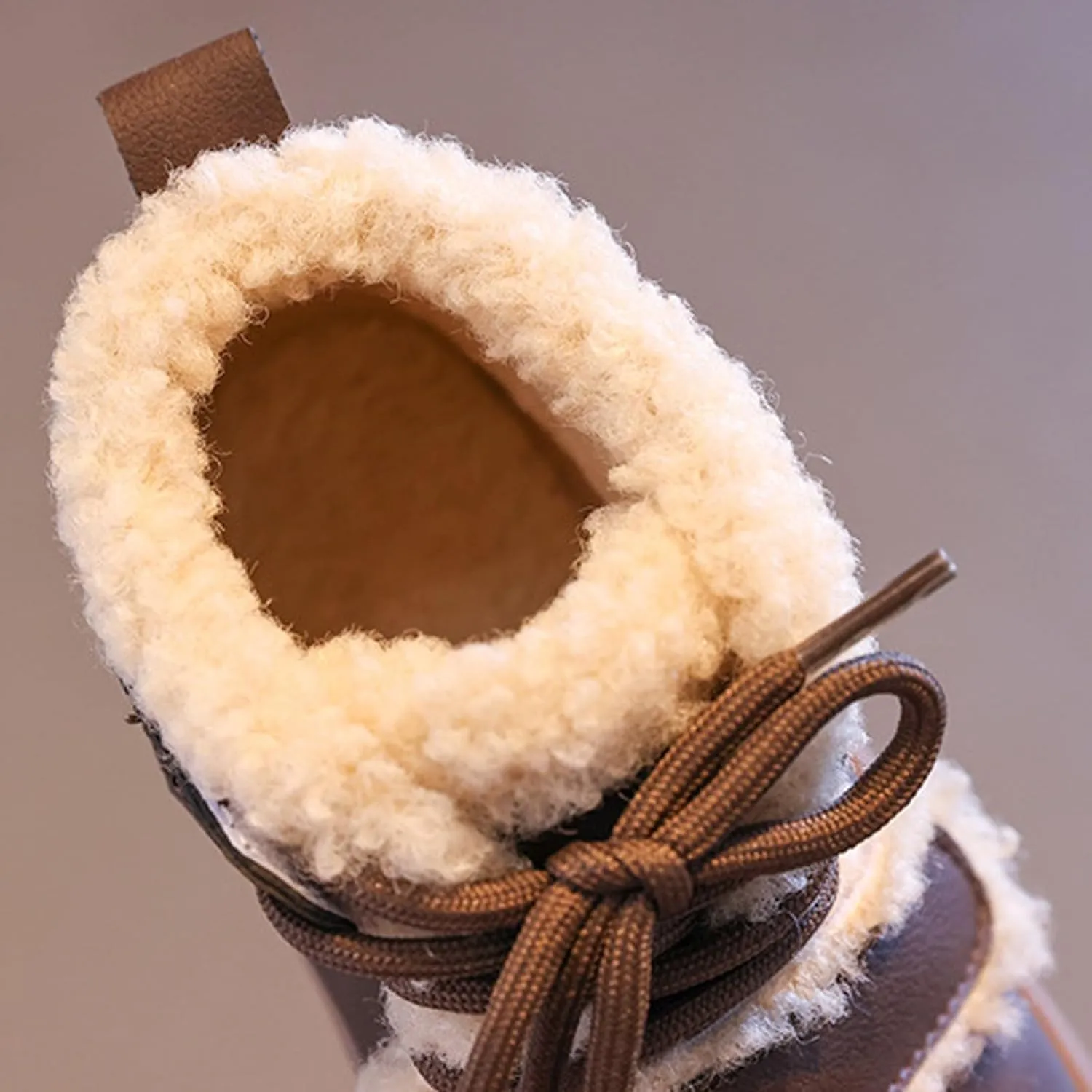 Baby Toddler Work Fleece Lined Boots Leather Lace-Up Soft Flat Ankle Snow Boots Kids Rubber Sole Slip Prewalker Boots