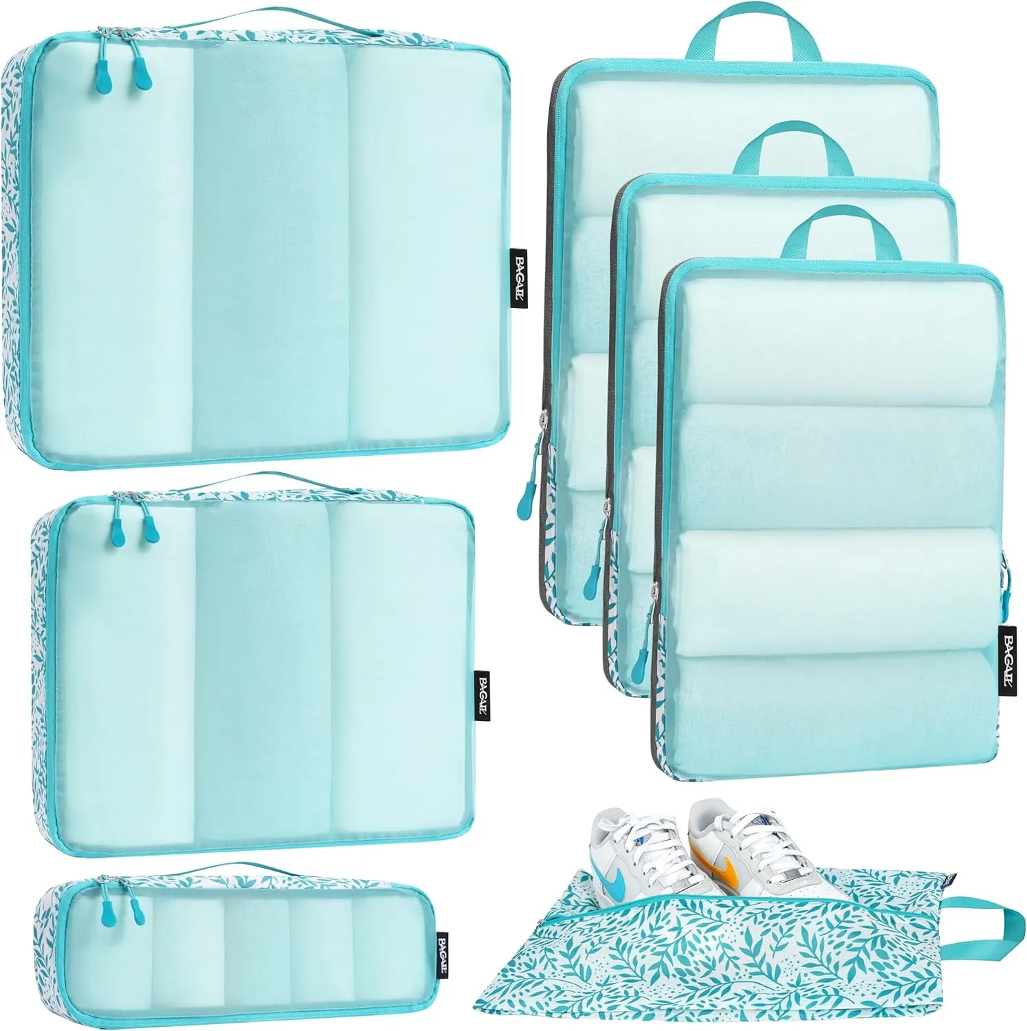 Bagail Ultralight Compression Cubes 7 Set - 3 Packing Cubes, 3 Organizers, and 1 Shoe Bag