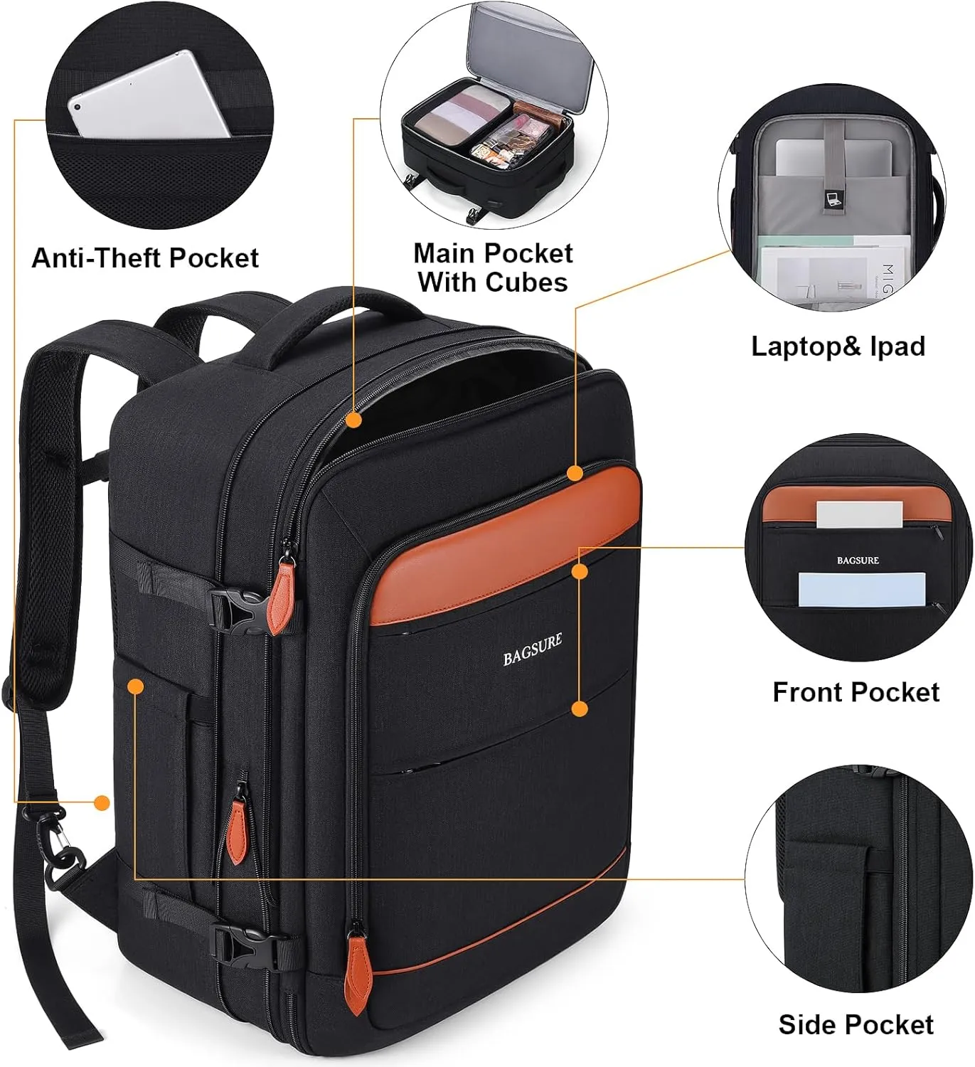 Bagsure Travel Backpack, 42L Carry on Luggage, Flight Approved Expandable Backpack, Laptop Backpack