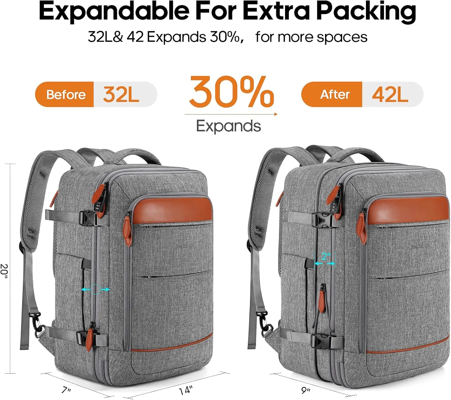 Bagsure Travel Backpack, 42L Carry on Luggage, Flight Approved Expandable Backpack, Laptop Backpack