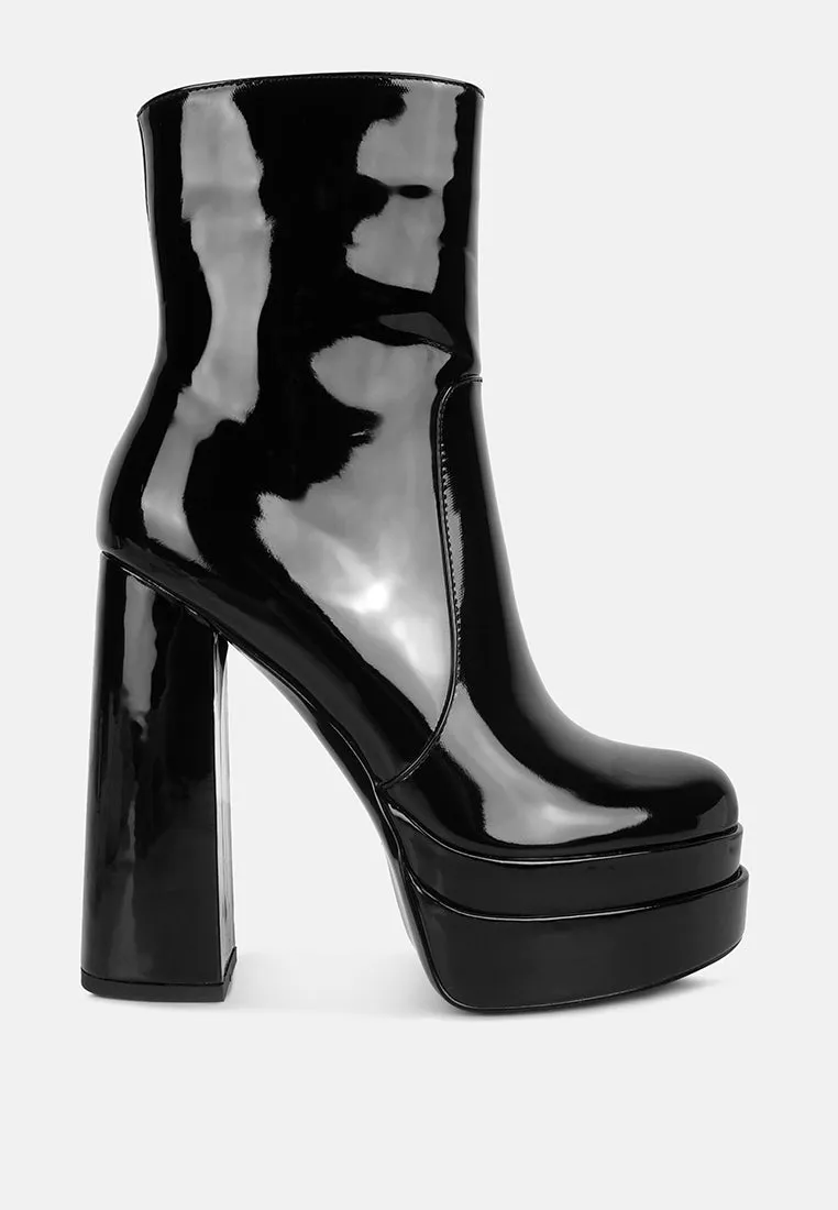 Bander Patent Pu High Heel Platform Ankle Boots By Ruw