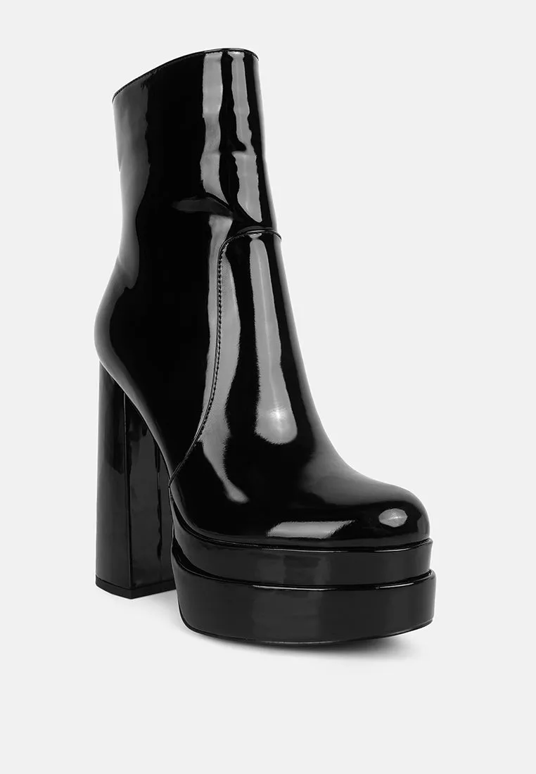 Bander Patent Pu High Heel Platform Ankle Boots By Ruw