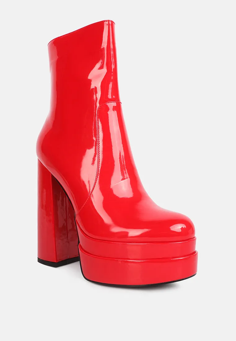 Bander Patent Pu High Heel Platform Ankle Boots By Ruw