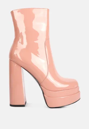Bander Patent Pu High Heel Platform Ankle Boots By Ruw
