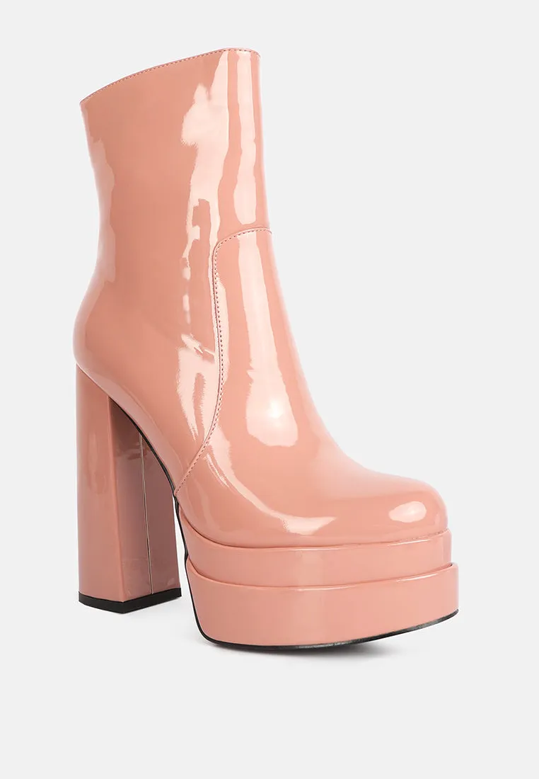 Bander Patent Pu High Heel Platform Ankle Boots By Ruw