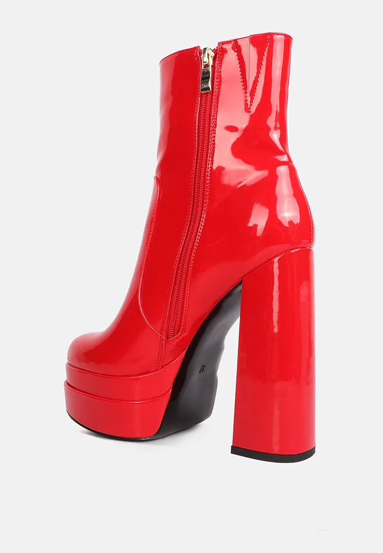 Bander Patent Pu High Heel Platform Ankle Boots By Ruw