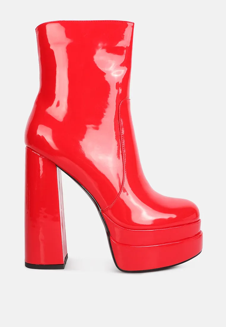 Bander Patent Pu High Heel Platform Ankle Boots By Ruw