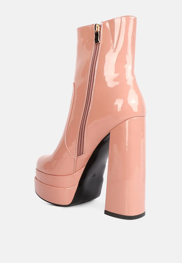 Bander Patent Pu High Heel Platform Ankle Boots By Ruw
