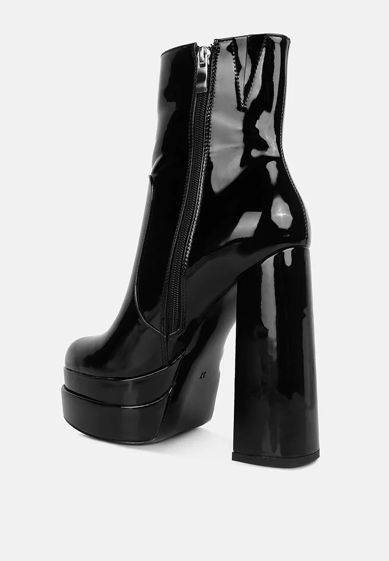 Bander Patent Pu High Heel Platform Ankle Boots By Ruw
