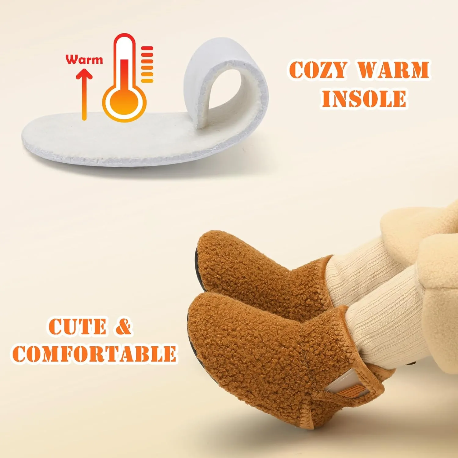 BARERUN Toddler Slippers Girls Boys House Shoes Baby Winter Booties Plush Cozy Kids House Slipper Warm Lightweight Infant Walking Shoes Socks