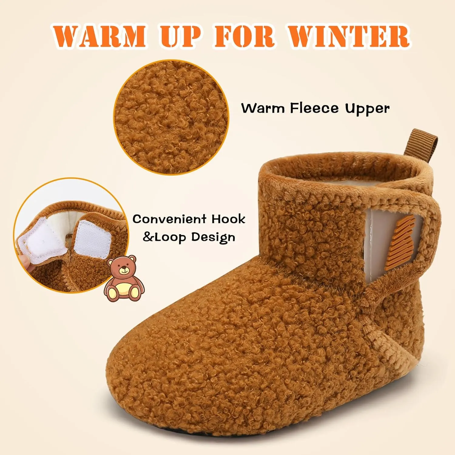 BARERUN Toddler Slippers Girls Boys House Shoes Baby Winter Booties Plush Cozy Kids House Slipper Warm Lightweight Infant Walking Shoes Socks