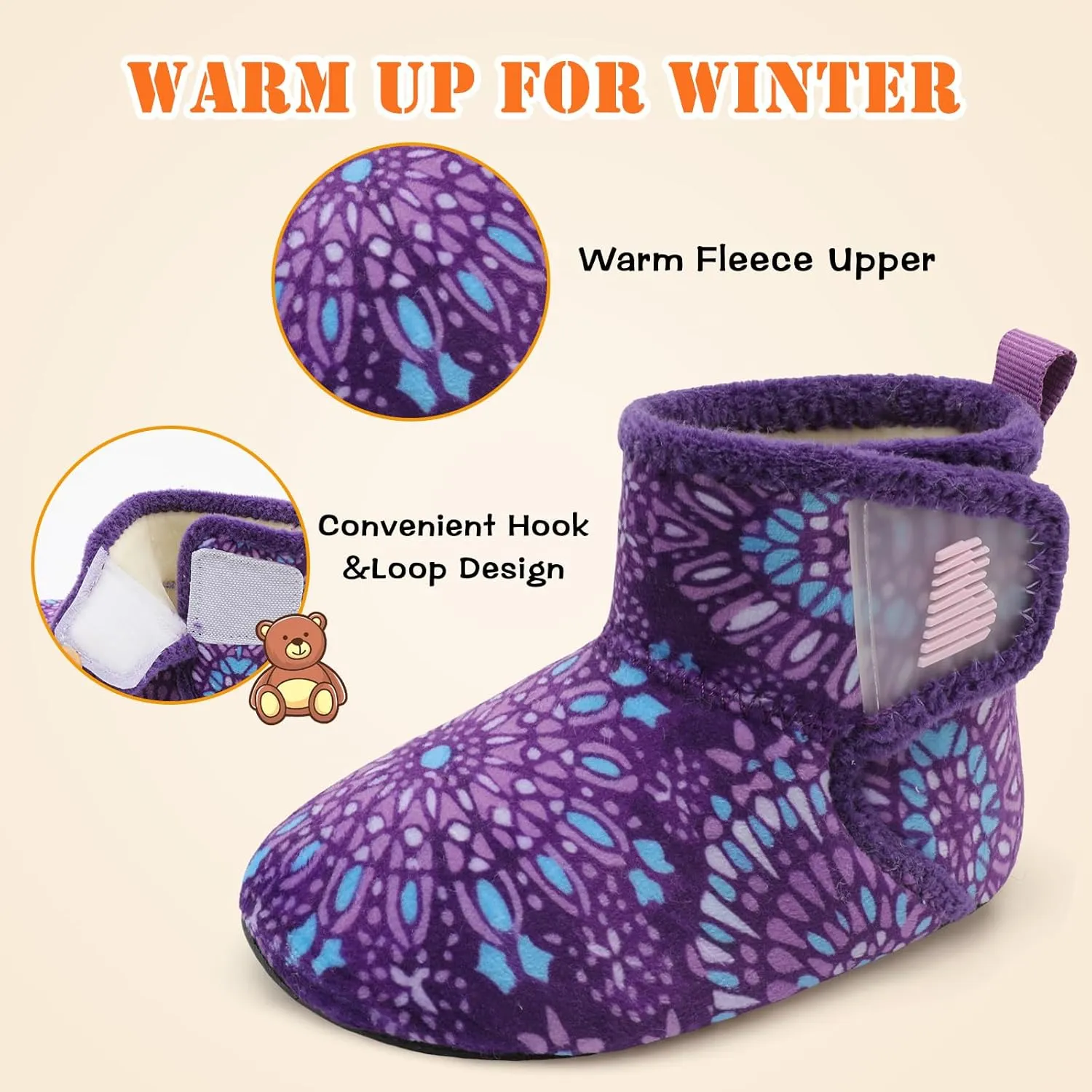 BARERUN Toddler Slippers Girls Boys House Shoes Baby Winter Booties Plush Cozy Kids House Slipper Warm Lightweight Infant Walking Shoes Socks