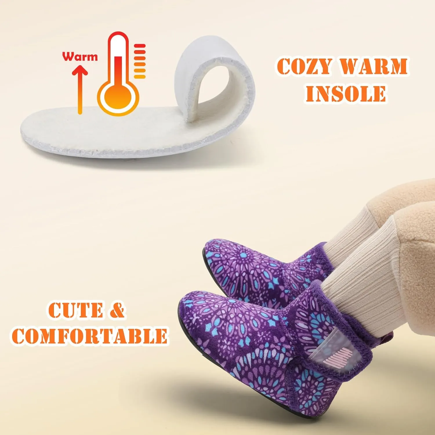 BARERUN Toddler Slippers Girls Boys House Shoes Baby Winter Booties Plush Cozy Kids House Slipper Warm Lightweight Infant Walking Shoes Socks