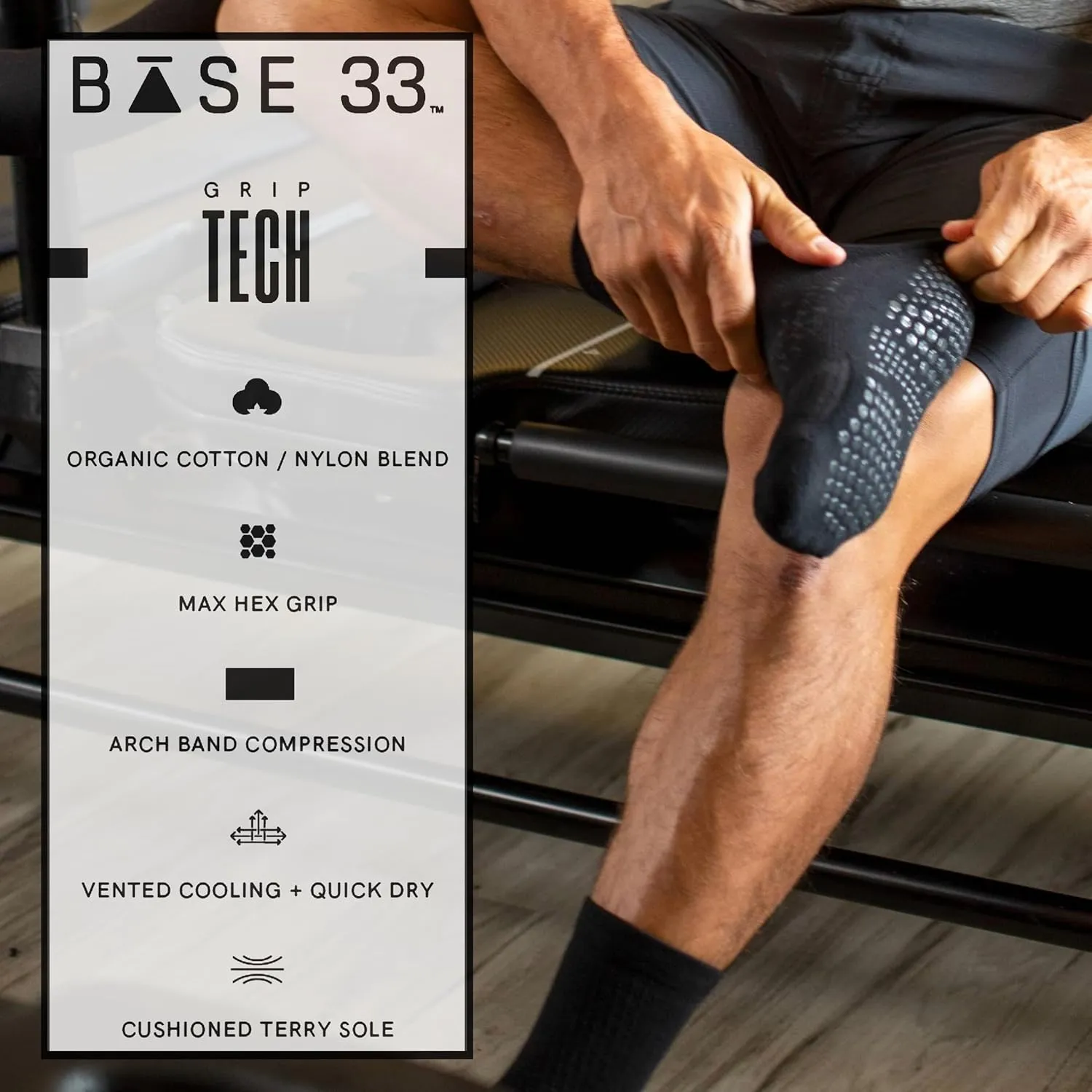 Base 33 Crew Grip Socks for Pilates, Yoga, Martial Arts, Lifting and Barre