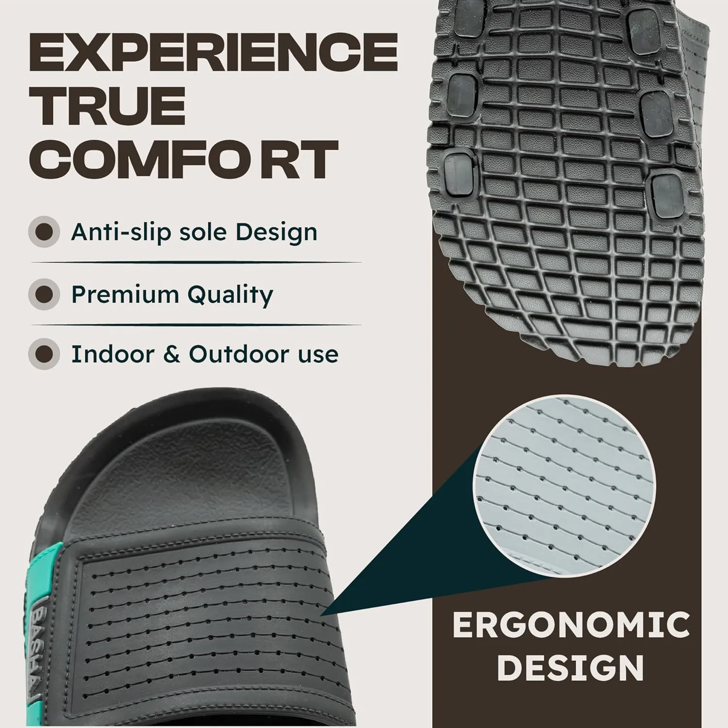 Basha Men's Slipper Durable Rubber Non-Slip Slides for College Dorm, Bathroom, Outdoor and Indoor