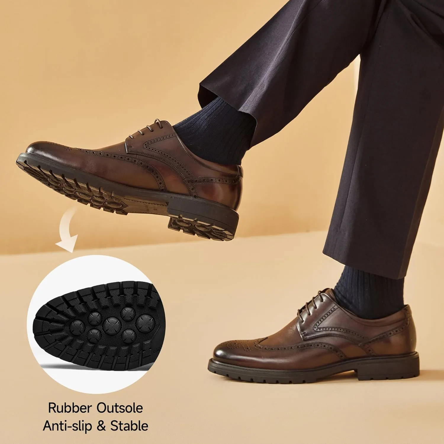 BEAU TODAY Mens Dress Shoes, Business Casual Oxford Shoes for Men, Formal Brogue Wingtip Men Shoes, Genuine Leather Comfortable Shoes for Men