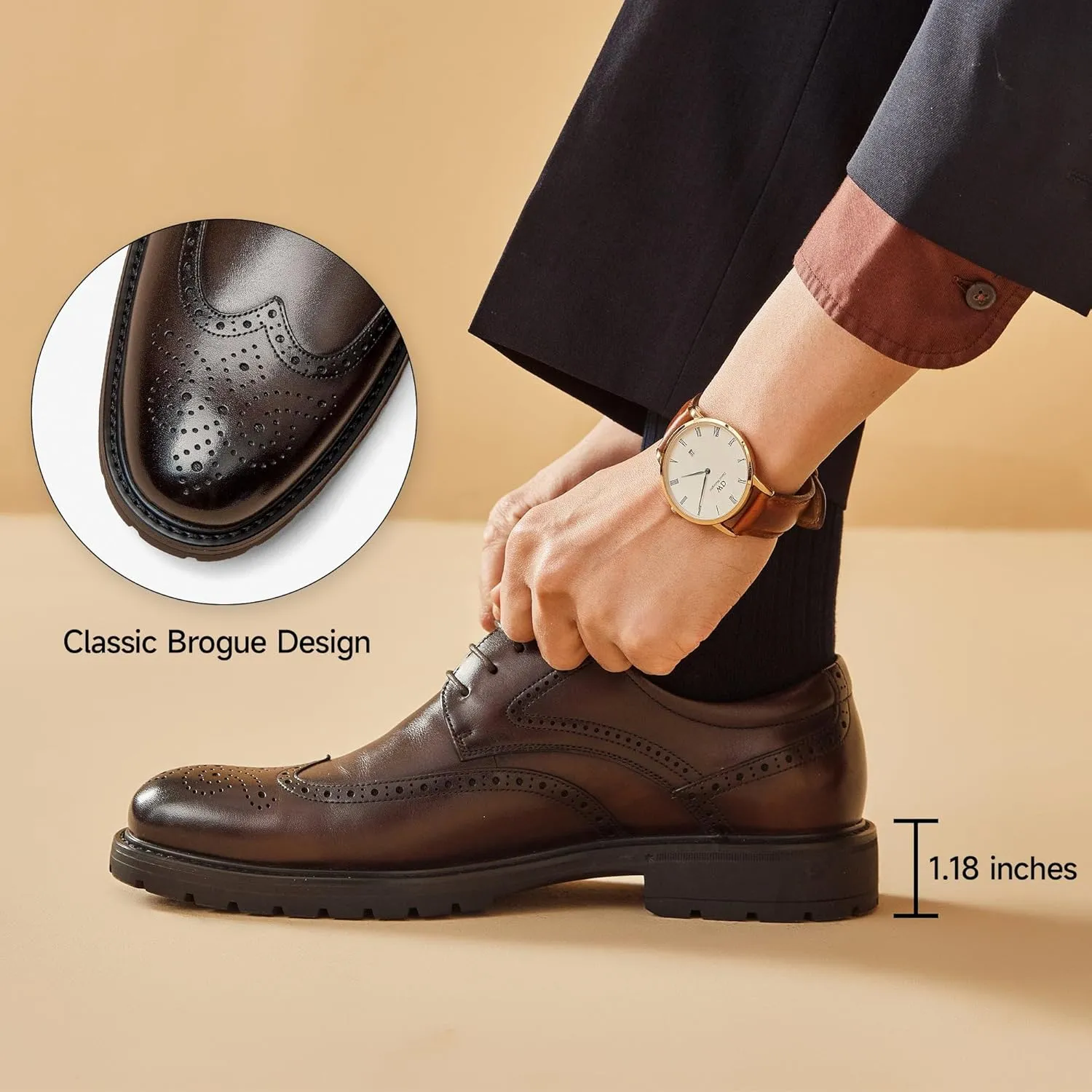BEAU TODAY Mens Dress Shoes, Business Casual Oxford Shoes for Men, Formal Brogue Wingtip Men Shoes, Genuine Leather Comfortable Shoes for Men